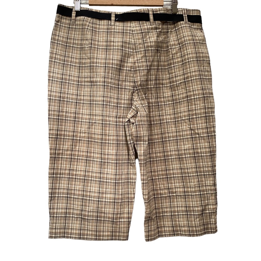 Khaki Plaid Long Knee Length Bermuda shorts Clamdiggers 16 NEW - Picture 3 of 4